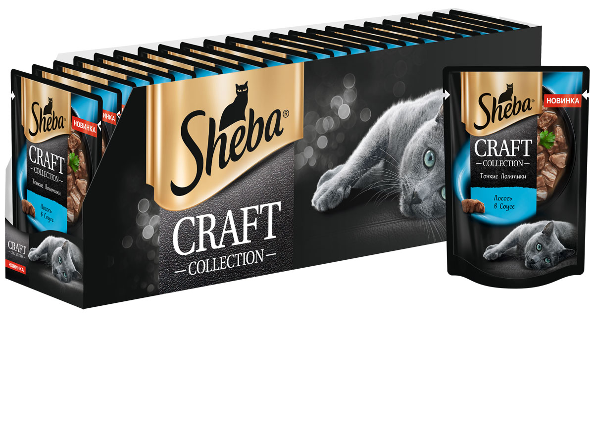 Sheba Craft Collection влажный корм для кошек, тонкие ломтики, лосось в соусе (28шт в уп) (75 гр)