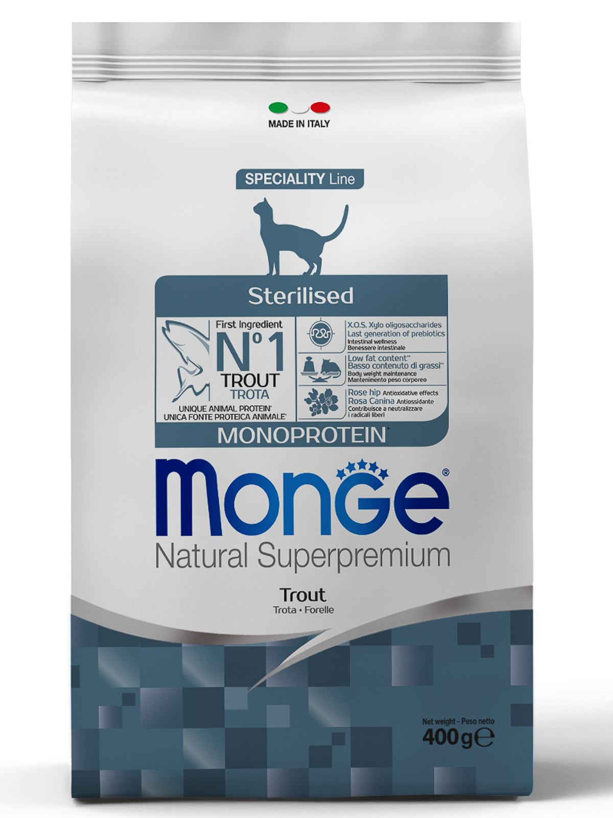 Monge Cat Monoprotein Sterilised корм для стерилизованных кошек всех пород, форель (400 гр)