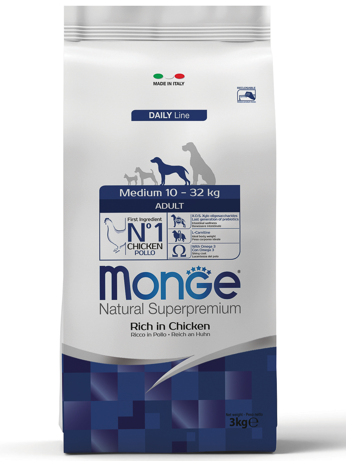 Monge Dog Medium корм для взрослых собак средних пород, курица (3 кг)