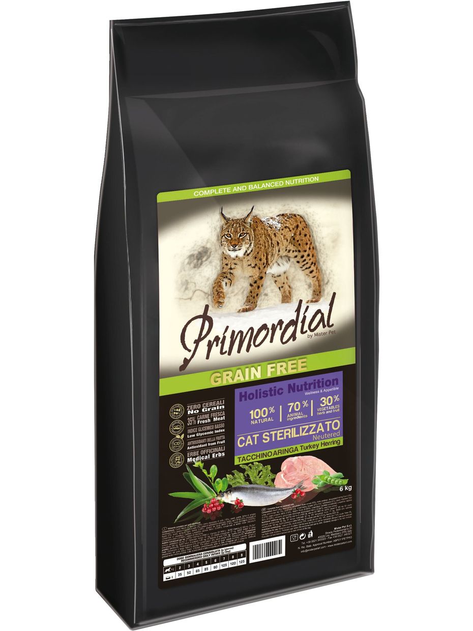Primordial корм для стерилизованных кошек, беззерновой, с индейкой и сельдью (6 кг)