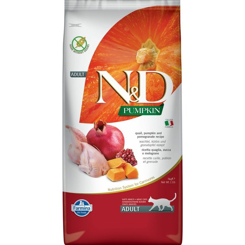 Farmina N&D Pumpkin корм для взрослых кошек, беззерновой, перепел, гранат и тыква 5 кг