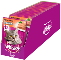Whiskas влажный корм для взрослых кошек всех пород, мясной паштет с телятиной (24шт в уп)