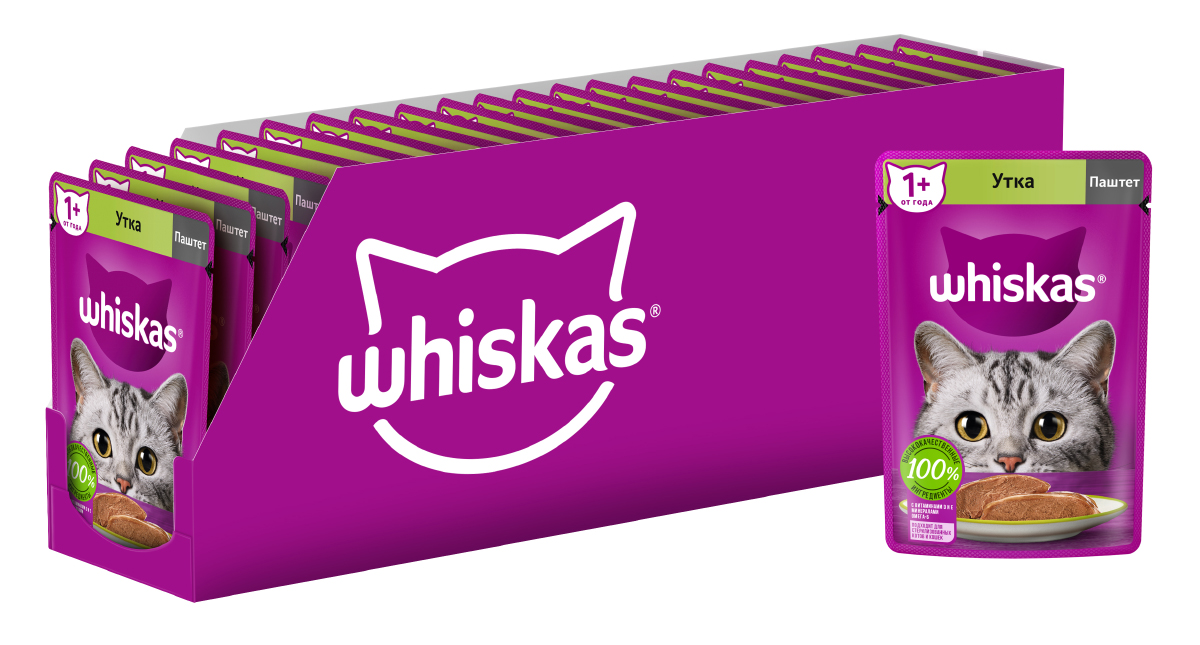 Whiskas влажный корм для кошек, паштет с уткой (24шт в уп) (75 гр)