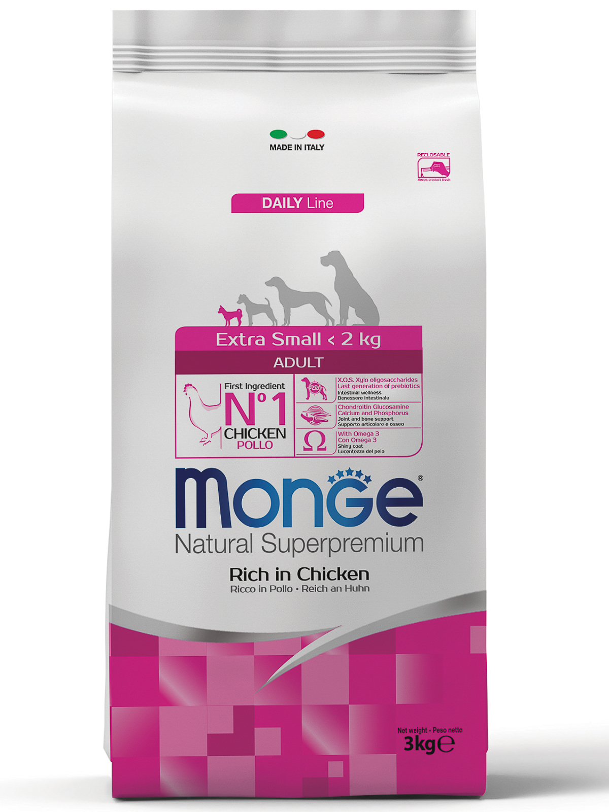 Monge Dog Extra Small корм для взрослых собак миниатюрных пород с курицей (3 кг)