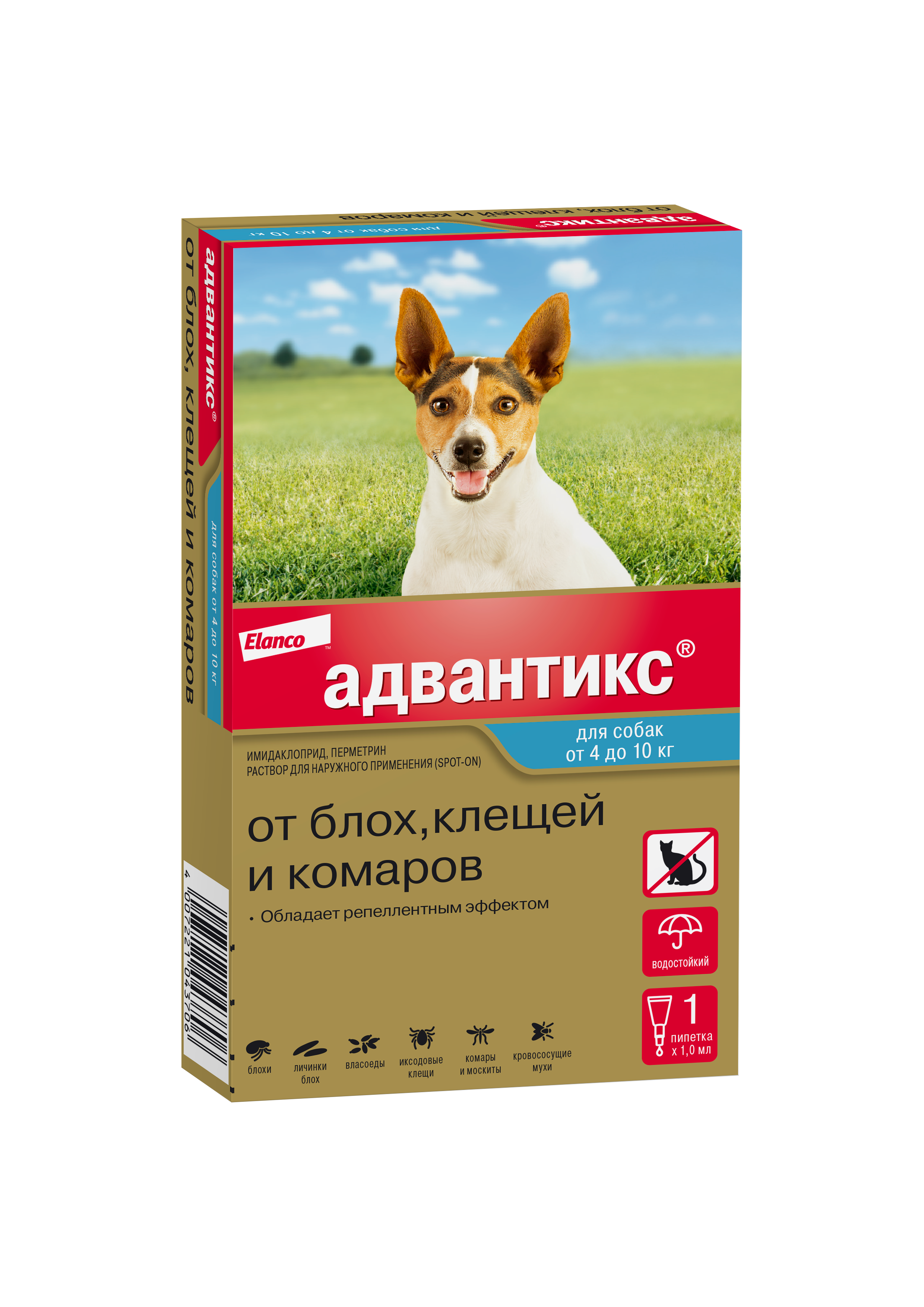 Elanco Адвантикс капли для щенков и собак 4-10 кг, от клещей, блох и комаров (1 пипетка)