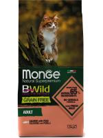 Monge Cat BWild Grain Free корм для взрослых кошек всех пород, беззерновой, лосось и горох