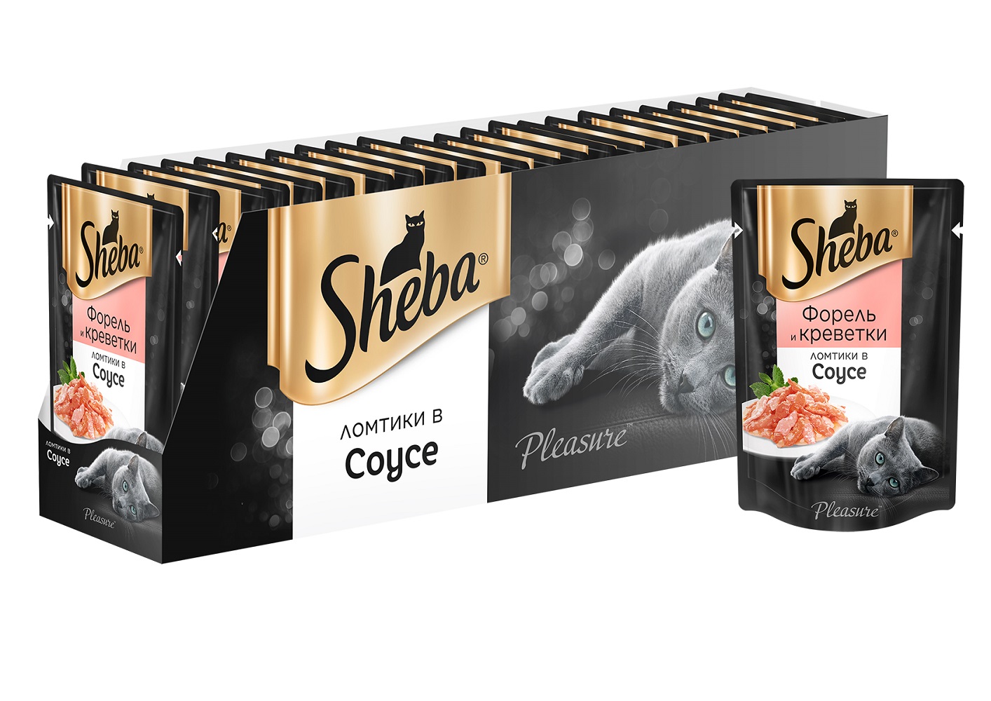 Sheba Pleasure влажный корм для взрослых кошек всех пород, форель и креветки (85 гр)