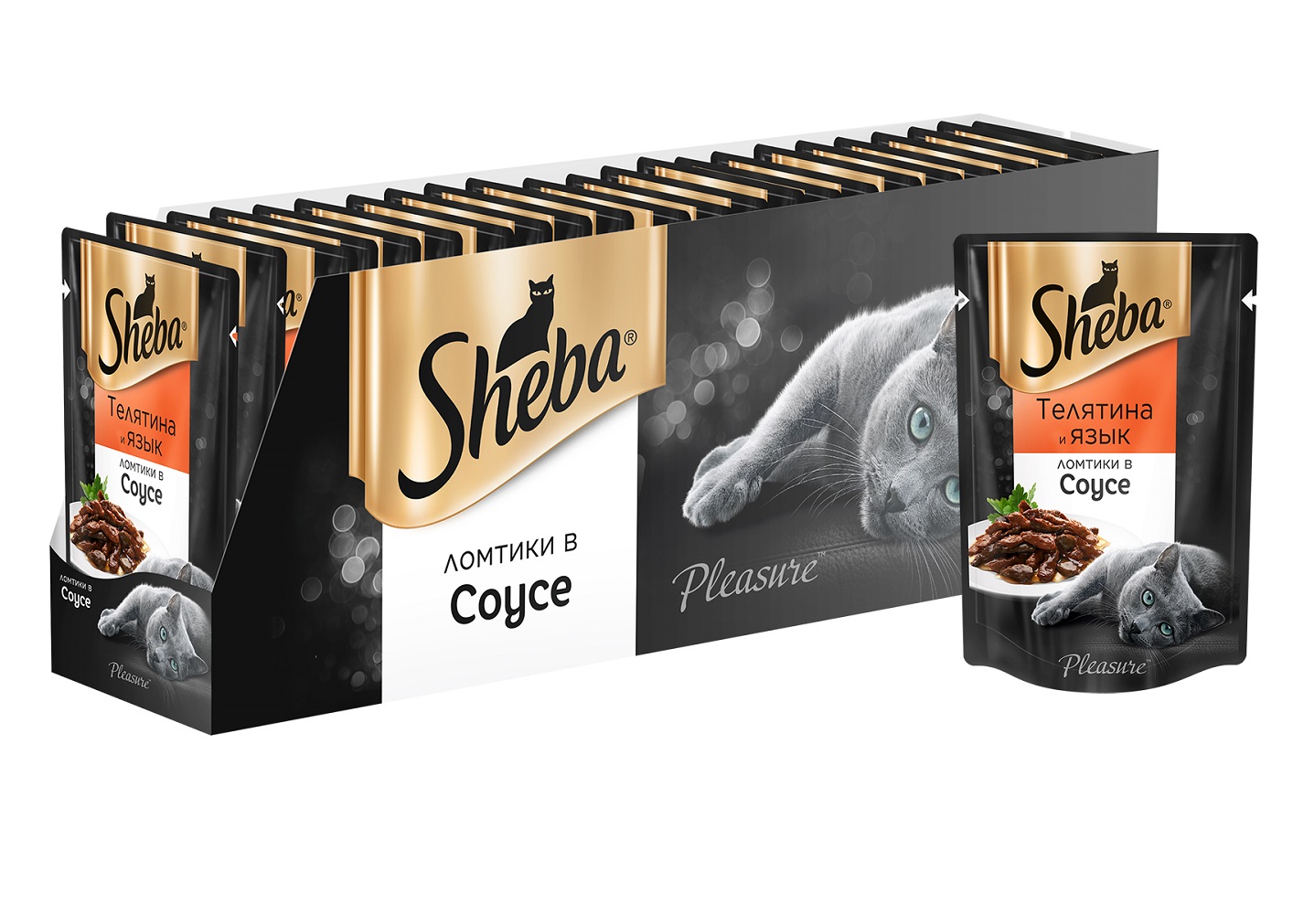 Sheba Pleasure влажный корм для взрослых кошек всех пород, телятина и язык (85 гр)