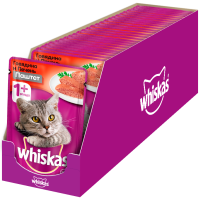 Whiskas влажный корм для взрослых кошек всех пород, мясной паштет из говядины с печенью (24шт в уп)