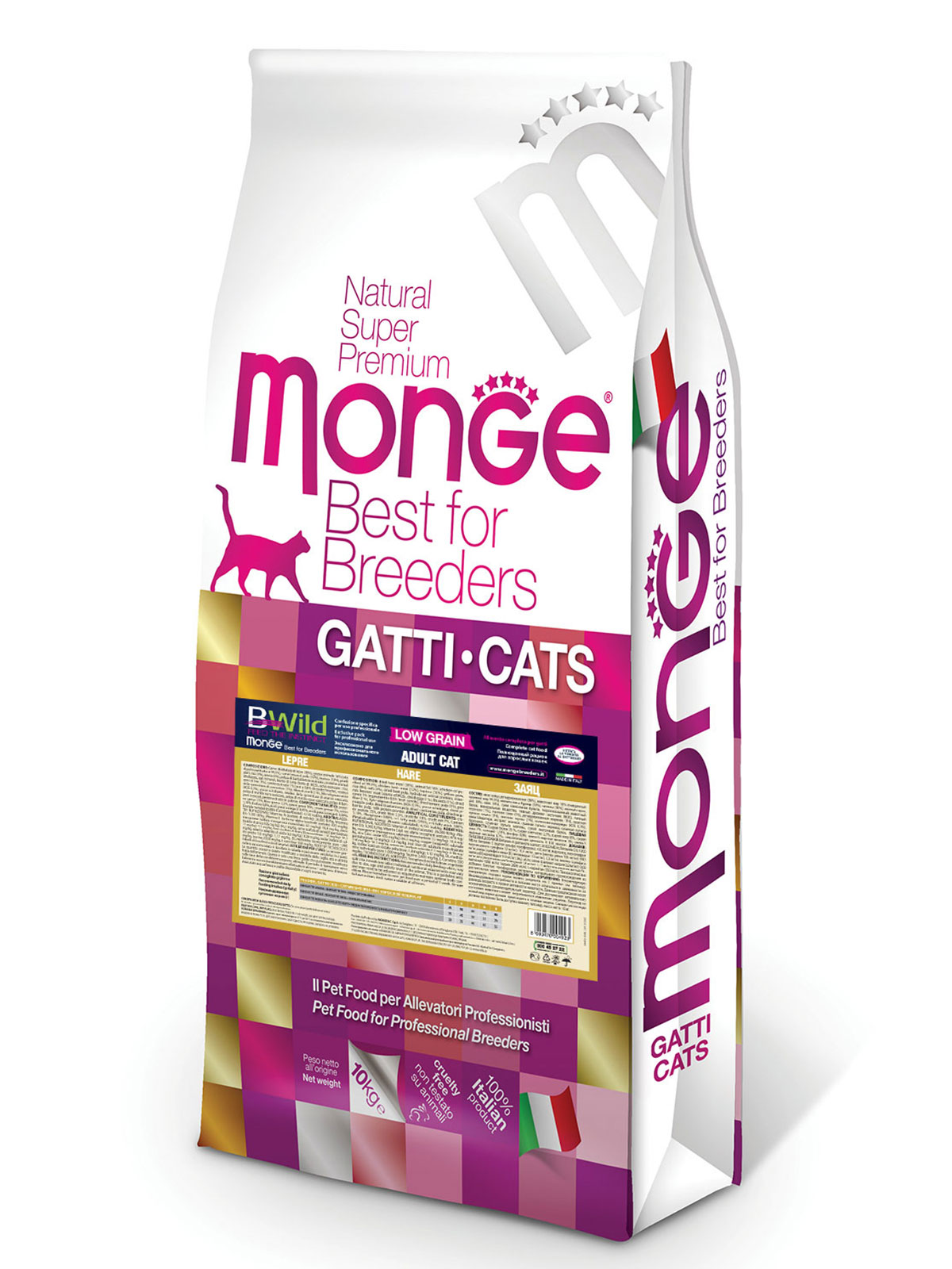 Monge Cat BWild Low Grain корм для взрослых кошек всех пород, низкозерновой, мясо зайца (10 кг)