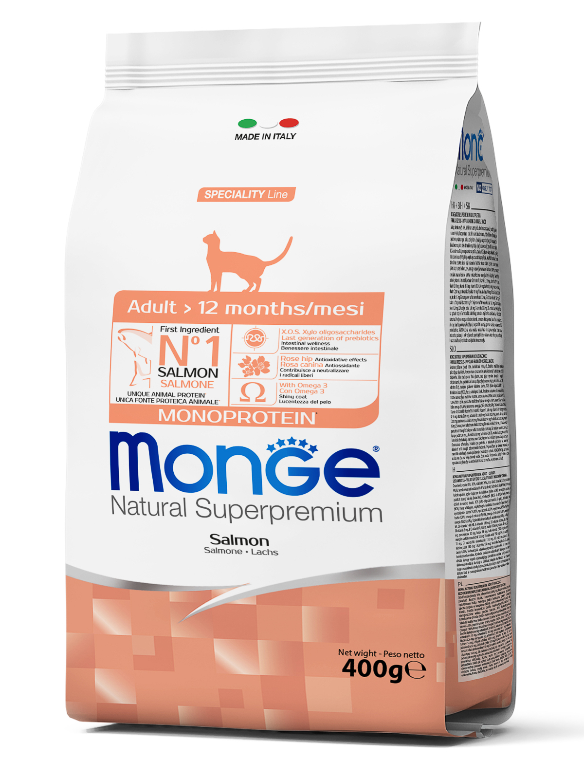 Monge Cat Monoprotein корм для взрослых кошек всех пород, лосось / 400 гр