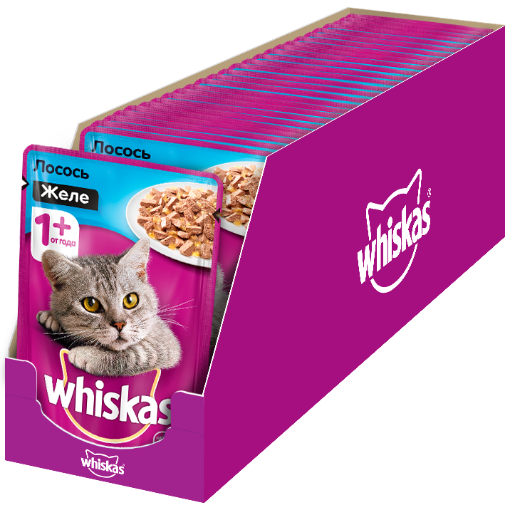Whiskas влажный корм для взрослых кошек всех пород, с лососем (85 гр)