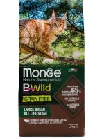 Monge Cat BWild Grain Free корм для взрослых кошек крупных пород, беззерновой, мясо буйвола