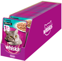 Whiskas влажный корм для взрослых кошек всех пород, кролик в желе (28шт в уп)