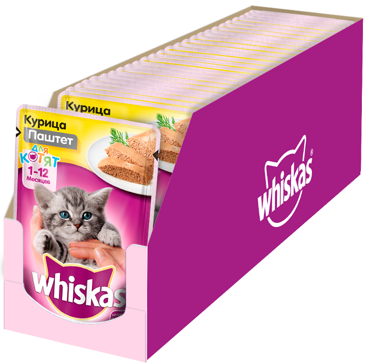 Whiskas влажный корм для котят всех пород, с паштетом из курицы (85 гр)