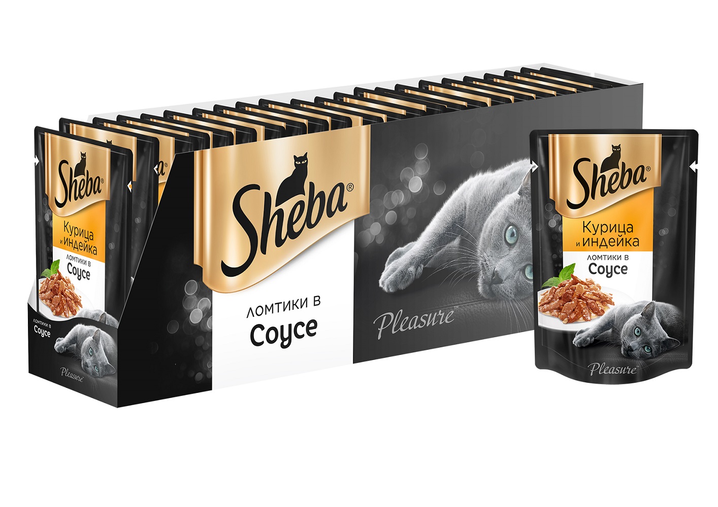 Sheba Pleasure влажный корм для взрослых кошек всех пород, курица и индейка (85 гр)