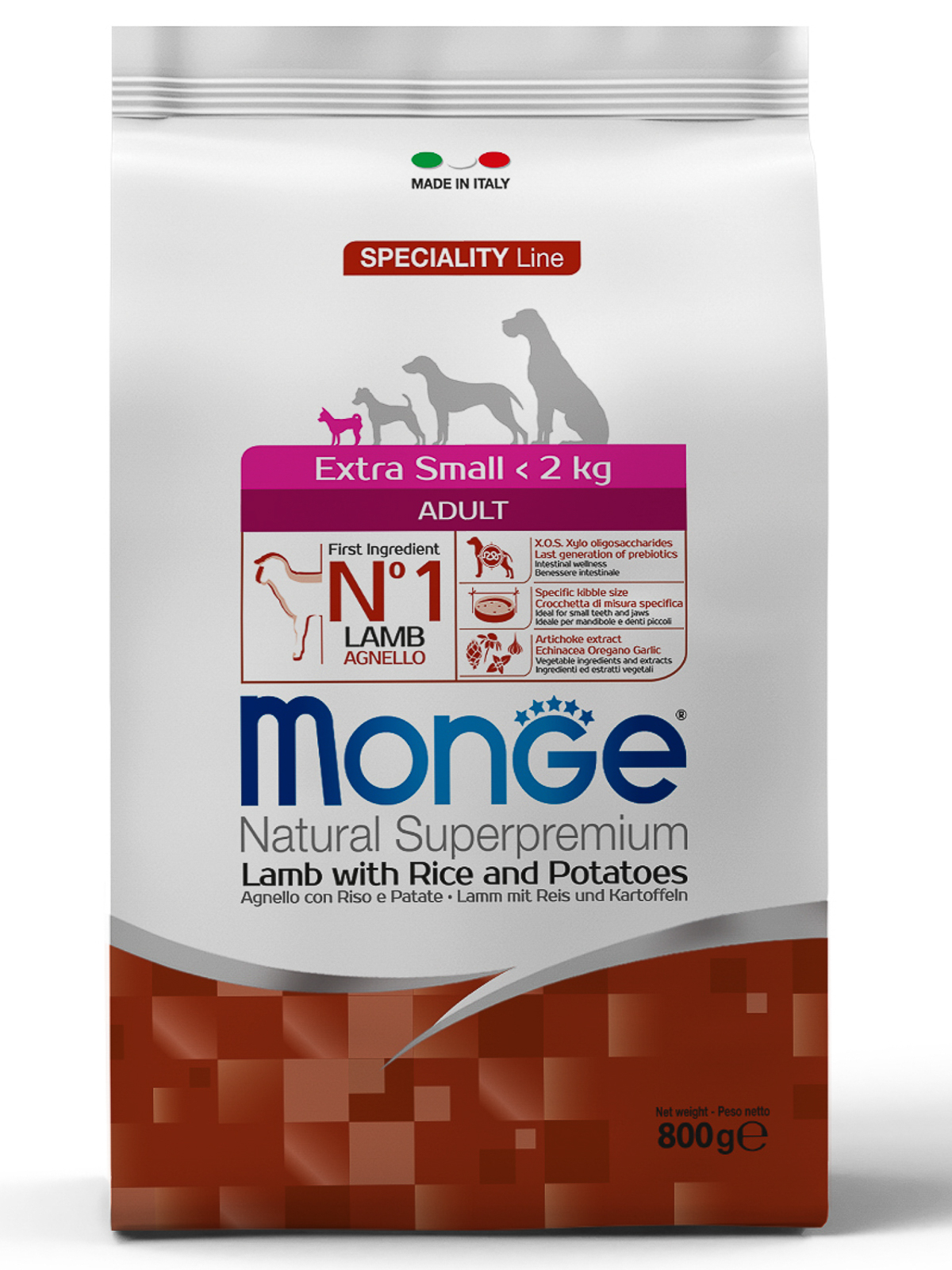 Monge Dog Speciality Extra Small корм для взрослых собак миниатюрных пород ягненок, рис и картофель (800 гр)