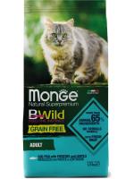 Monge Cat BWild GF корм для взрослых кошек всех пород, беззерновой, треска, картофель и чечевица
