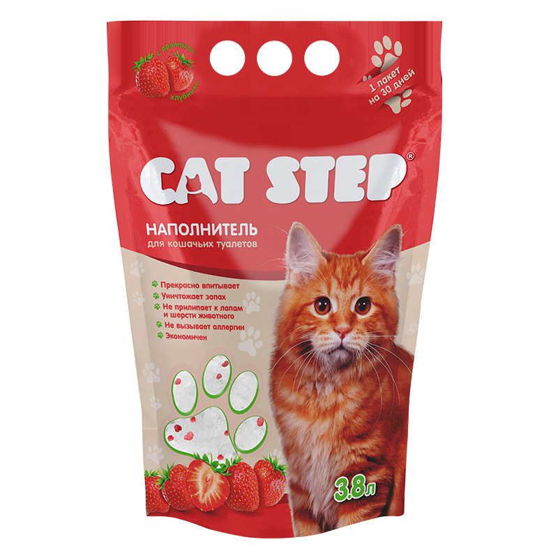 CatStep наполнитель для кошачьих туалетов, аромат клубники, силикагелевый впитывающий
