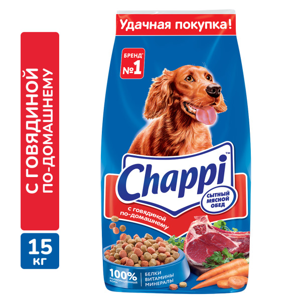 Chappi корм для взрослых собак всех пород, говядина по-домашнему (15 кг)