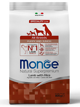 Monge Speciality Line Puppy & Junior корм для щенков всех пород, ягненок с рисом и картофелем