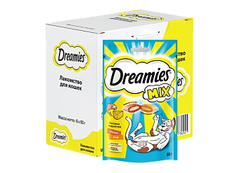 Dreamies MIX лакомство для кошек, подушечки с лососем и сыром (6шт в уп)