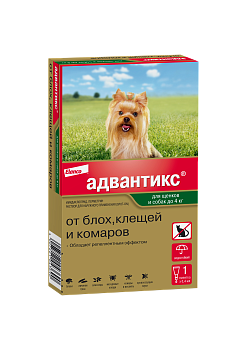 Elanco Адвантикс капли для щенков и собак до 4 кг, от клещей, блох и комаров