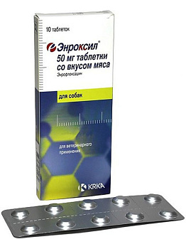 KRKA Энроксил таблетки для собак, со вкусом мяса, 50 мг