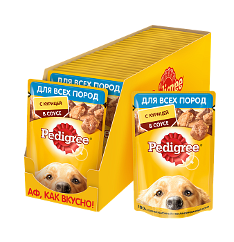 Pedigree влажный корм для взрослых собак всех пород, курица в соусе (28шт в уп)