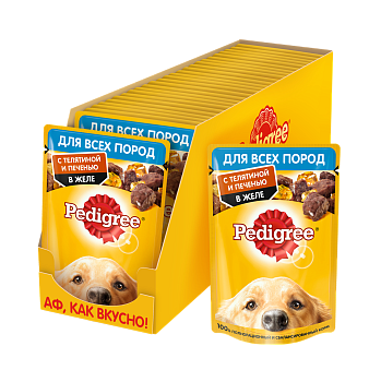 Pedigree влажный корм для взрослых собак всех пород, телятина и печень в желе (28шт в уп)