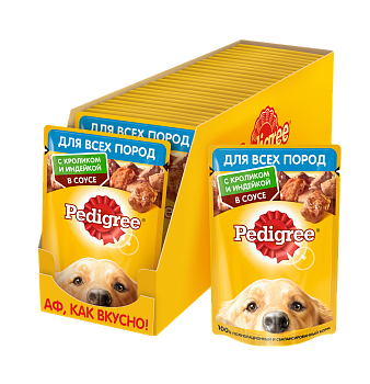 Pedigree влажный корм для взрослых собак всех пород, кролик и индейка в соусе (28шт в уп)