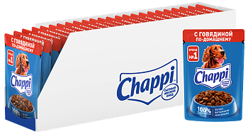 Chappi Сытный Мясной Обед, влажный корм для собак всех пород, говядина по-домашнему (28шт в уп)