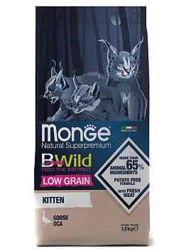Monge Cat BWild Low Grain Kitten корм для котят, низкозерновой, мясо гуся