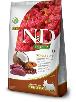Farmina N&D Quinoa корм для собак мелких пород, беззерновой, здоровье кожи и шерсти, оленина с киноа