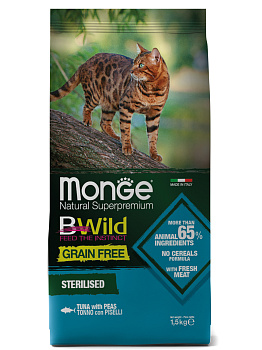 Monge Cat BWild GF корм для стерилизованных взрослых кошек всех пород, беззерновой, тунец и горох