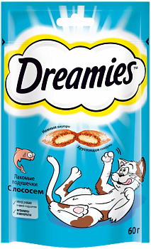 Dreamies лакомство для кошек, подушечки с лососем (6шт в уп)