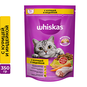 Whiskas корм для взрослых кошек всех пород, подушечки с нежным паштетом, с курицей и индейкой