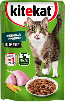 Kitekat влажный корм для кошек, нежный кролик в желе (28шт в уп)