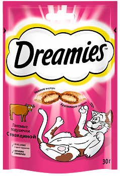 Dreamies лакомство для кошек, подушечки с говядиной (10шт в уп)