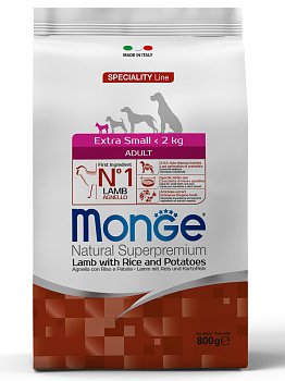 Monge Dog Speciality Extra Small корм для взрослых собак миниатюрных пород ягненок, рис и картофель